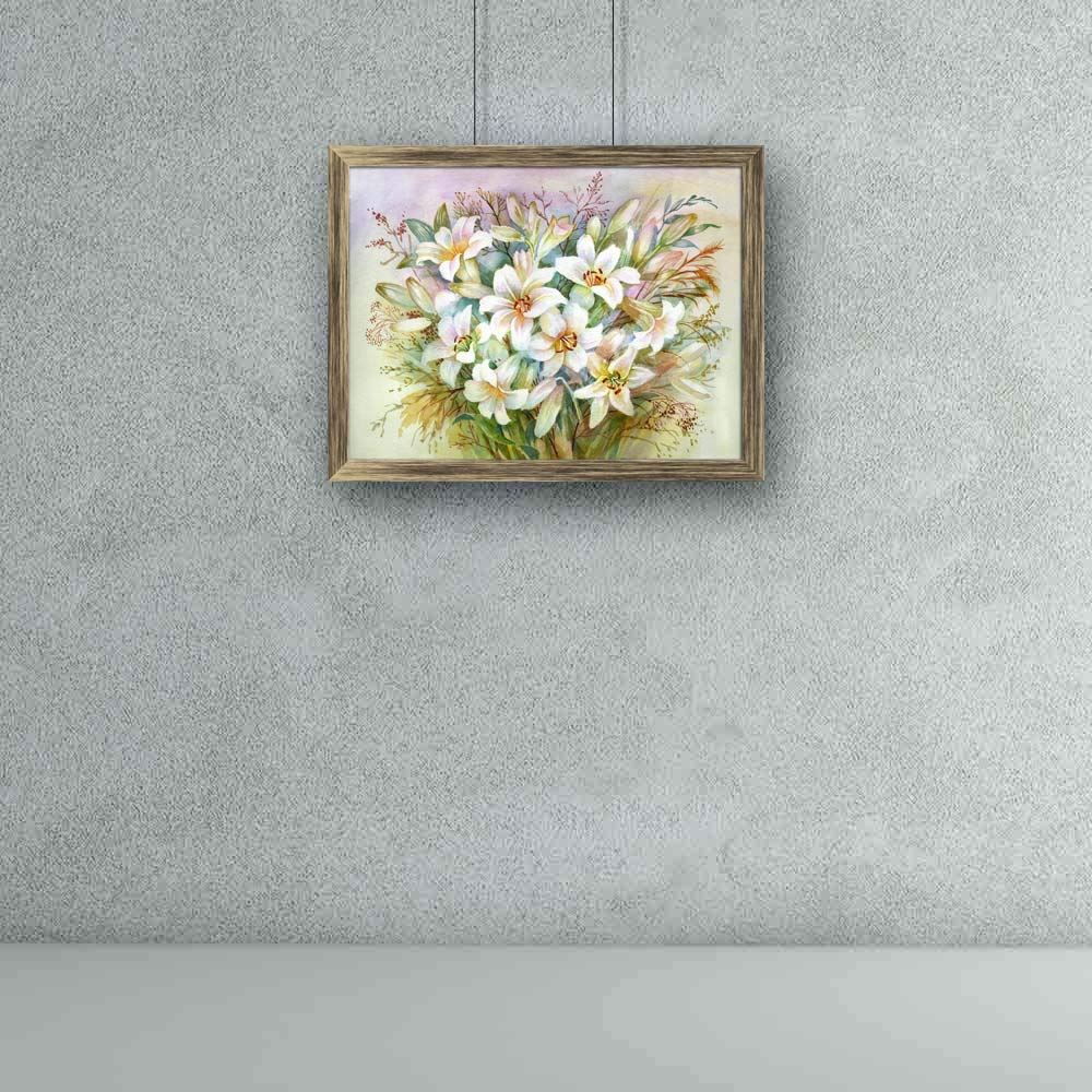 ArtzFolio Lilies Bouquet Tabletop Painting Antique Golden Frame